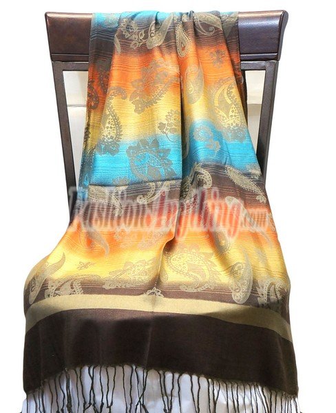 (image for) Paisley Color Striped Shawl Brown Orange