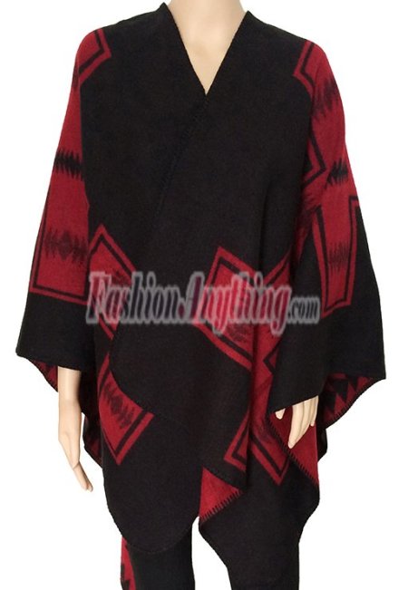 (image for) Wool Blended Blanket Poncho Red