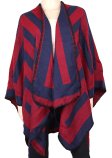 (image for) Checker Wool Blended Blanket Poncho Red / Blue