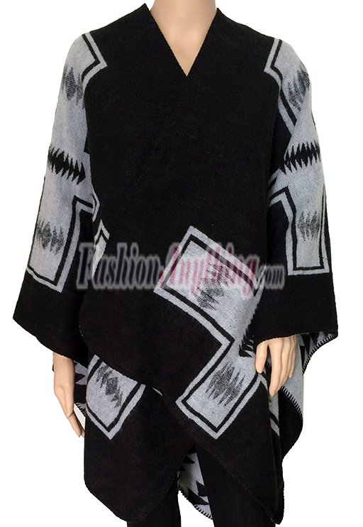 (image for) Wool Blended Blanket Poncho Grey