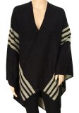 (image for) Stripe Wool Blended Blanket Poncho Beige