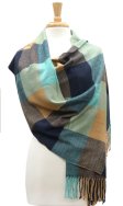 (image for) Cashmere Feel Colorblocked Shawl Navy / Green