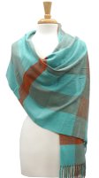 (image for) Cashmere Feel Half Mega Check Shawl Aqua 