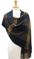 (image for) Cashmere Feel Half Mega Check Shawl Navy / Brown