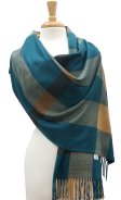 (image for) Cashmere Feel Half Mega Check Shawl Teal