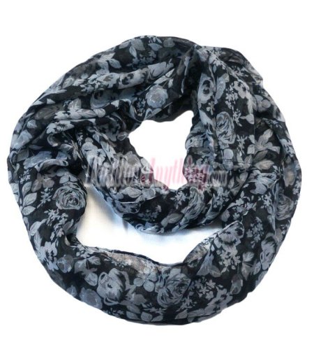 (image for) Lavish big rose Print scarf coffee