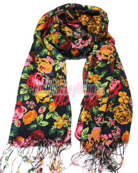 (image for) Lavish big rose Print scarf coffee