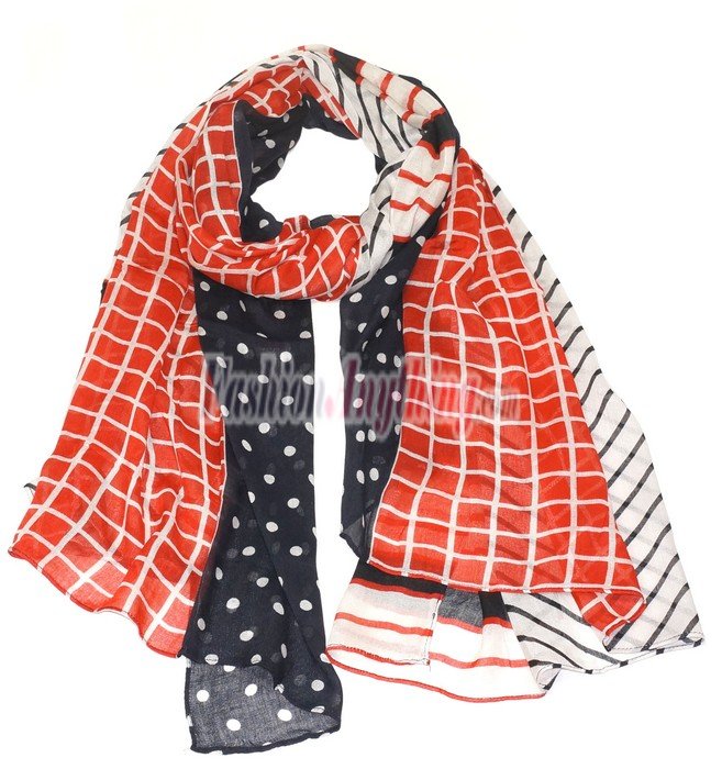 (image for) Lavish Strip Print Scarf S0068 Red