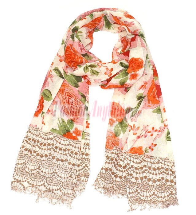 (image for) Lavish Floral Print Scarf S0071 Red