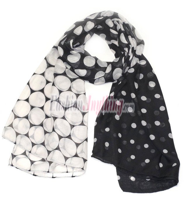 (image for) Lavish Dot Print Scarf S0118 Black White