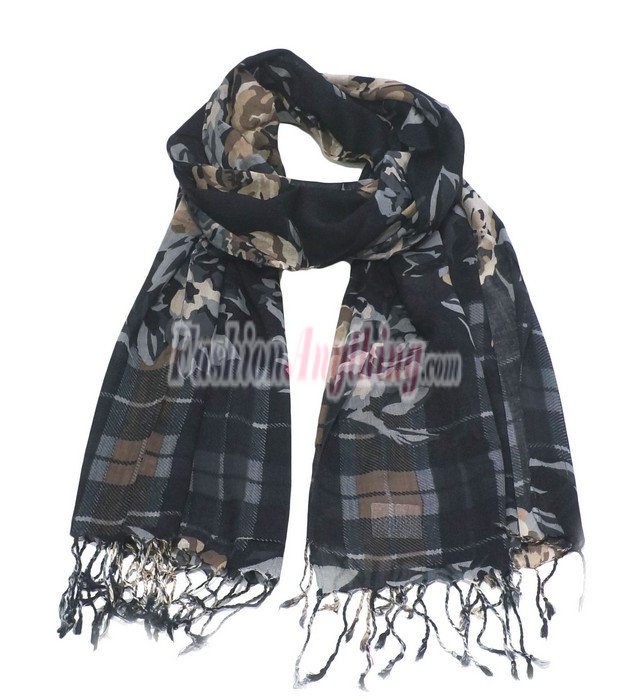 (image for) Lavish Floral Print Scarf S0132 Black