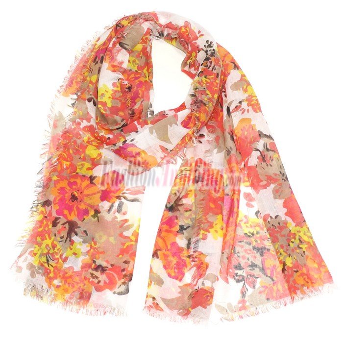 (image for) Lavish Floral Print Scarf S0149 Orange