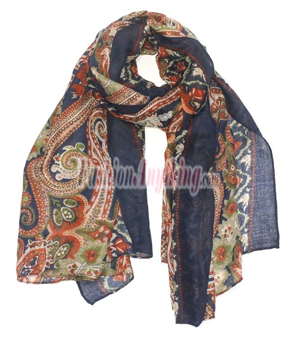 (image for) Lavish Floral Print Scarf S0151 Navy