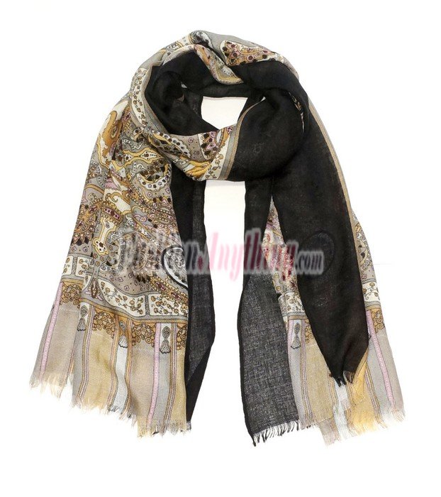 (image for) Lavish Pattern Print Scarf S0154 Black