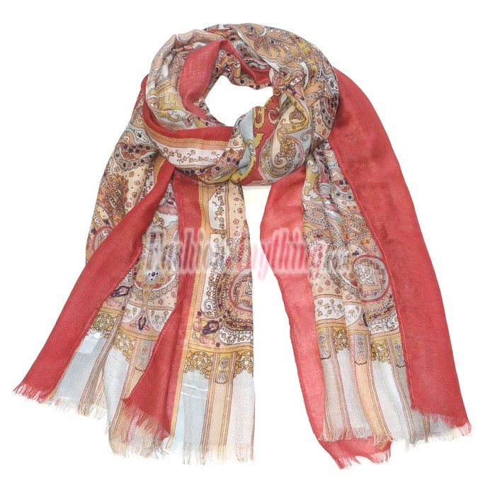 (image for) Lavish Pattern Print Scarf S0154 Red