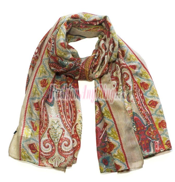 (image for) Lavish Floral Print Scarf S0161 Red