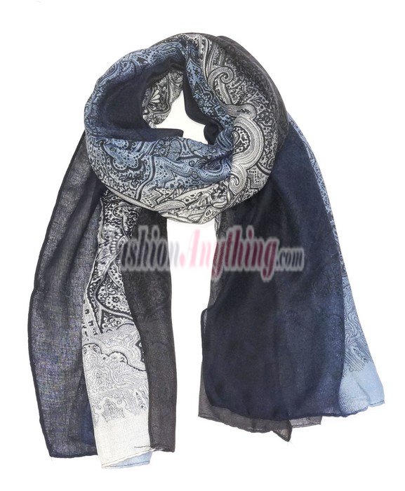 (image for) Lavish Pattern Print Shawl S0162 Navy