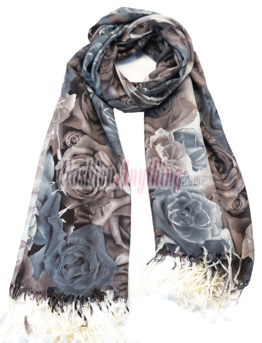 (image for) Lavish big rose Print scarf coffee