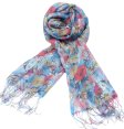 (image for) Lavish flower & leaf print scarf hot pink / blue
