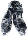 (image for) Lavish flower print scarf white / black