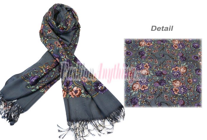 (image for) Lavish flower print scarf dark grey