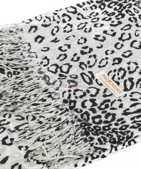 (image for) Leopard Print Pashmina Shawl BK/WT
