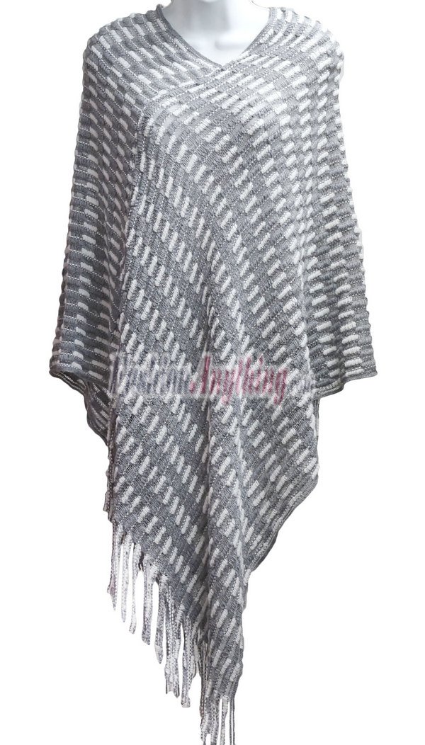 (image for) Two Tone Knit Poncho Grey