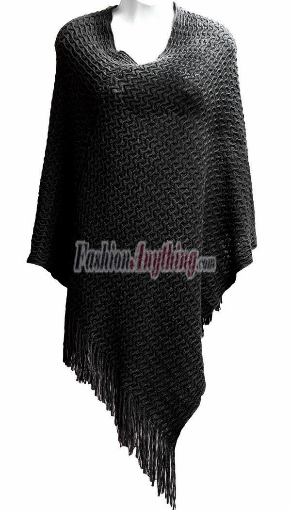 (image for) Solid Knit Poncho Black