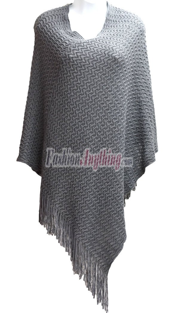 (image for) Solid Knit Poncho Grey