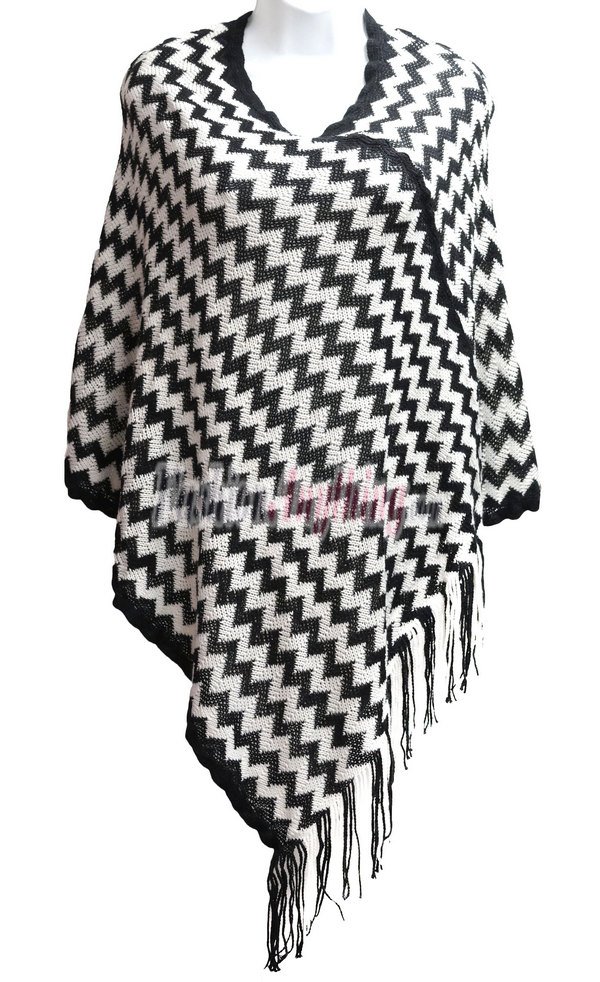 (image for) Zigzag Knit Poncho Black / White