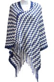 (image for) Zigzag Knit Poncho Navy / White