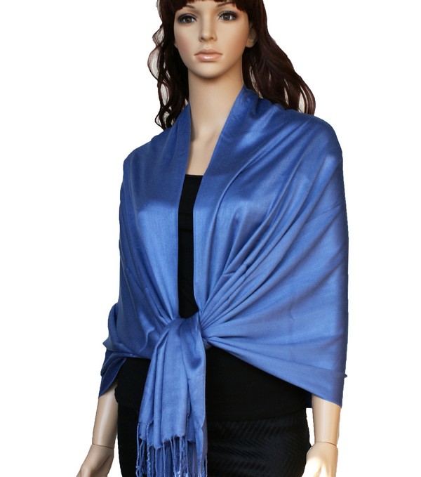 Satin Pashmina Wrap Cornflower Blue Luxury Solid Pashmina
